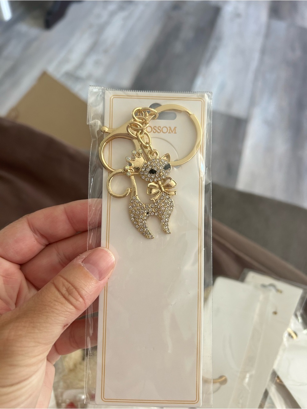 4/$50 Gold Crystal Cat Keychain